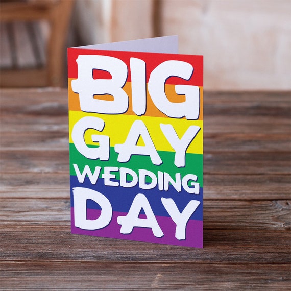 BIG GAY Wedding Day Card (Rainbow Background) ~ LGBT Wedding Card - Same Sex Marriage Card - Gay Lesbian Wedding