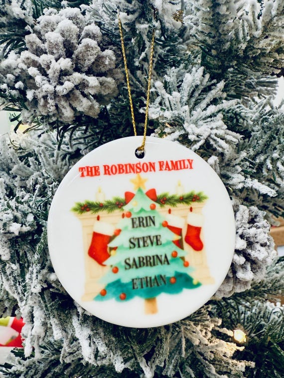 Personalised Family Christmas Bauble | Custom Family Tree Ornament | Customised Family Name Christmas Decoration | Ceramic Christmas Gift