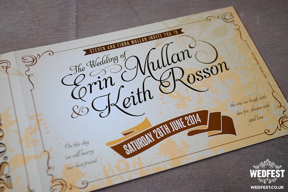 Vintage Ticket Wedding Invites | Retro Music Festival Wedding | Rock n Roll Wedding Invites | Wedfest