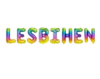 LESBIHEN ™ 16" Rainbow Multi Coloured Lesbian Hen Party Foil Balloons - Gay Lesbian LGBT Hen Party Decoration Balloons