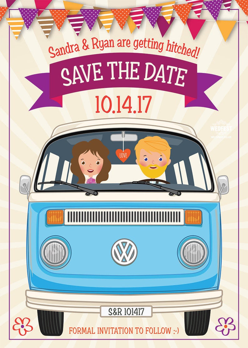 VW Campervan Hipster Wedding Save the Date Cards Retro Festival Wedding Rock n Roll Wedding save the date image 3