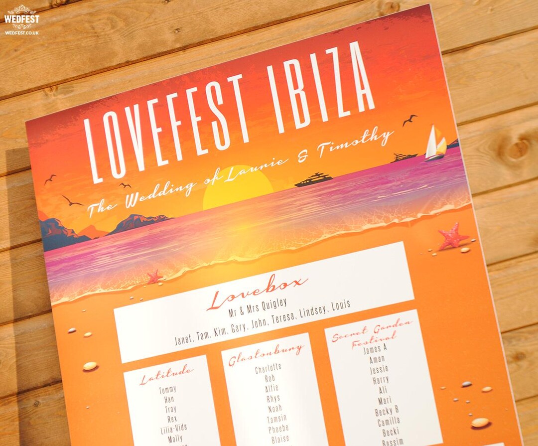 Ibiza / Beach Themed Wedding Table Plan - Ibiza Wedding Stationery ...
