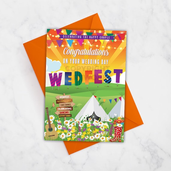 WEDFEST Festival Wedding Day Card - Festival Wedding Congratulations Card - Wedding Day Card - Wedding Gift Card - Just Married Wedding Card