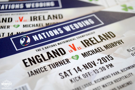 Two Nations Rugby Ticket Wedding Invitations | Rugby Sport Wedding Invites | Rugby Theme Wedding | Party Invitations