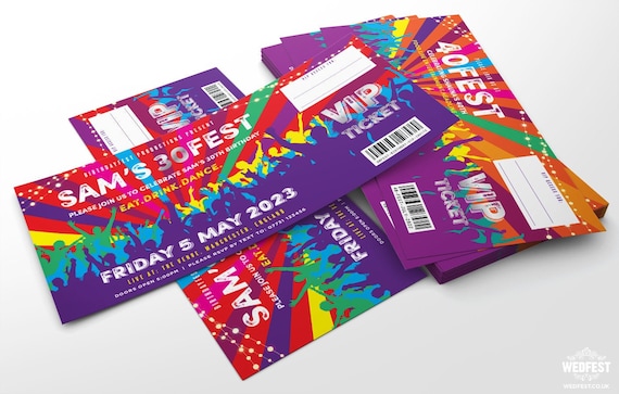 Personalised Music Festival Birthday Party Invite Tickets | Custom Personalised Festival Invitation | 30FEST, 40FEST, 50FEST, HEN PARTY