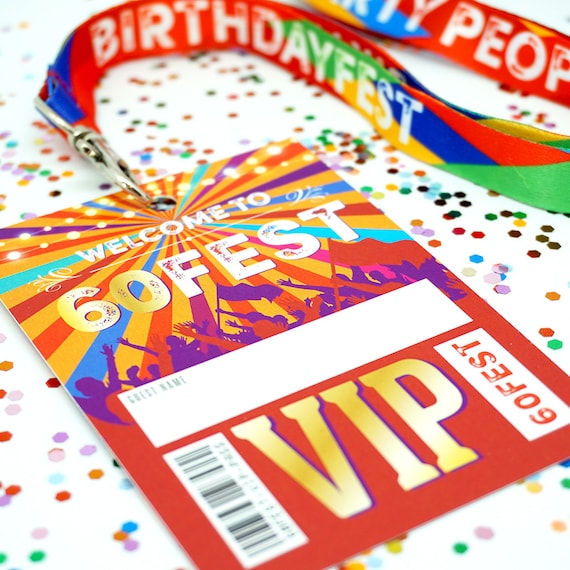 60FEST 60th Birthday Party Festival Lanyards - VIP Pass Favours - 60th birthday party favors - 60 fest sixty fest lockdown party accessories