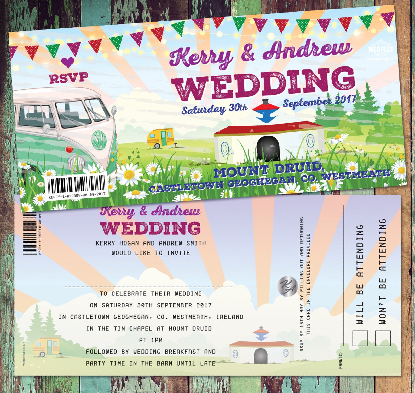 Wedfest Festival Wedding Ticket Invitations sample Pack Etsy UK