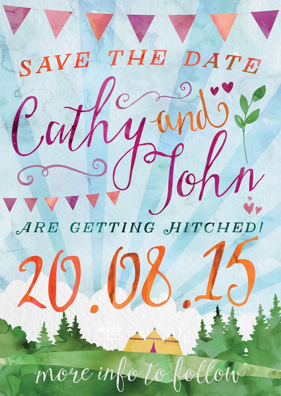 Watercolour Festival Wedding Save The Date Cards | watercolor wedding invites |  | Music Festival Wedding | Boho Wedding | Wedfest
