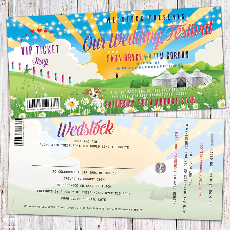 Festival Wedding Ticket Invitations samples Festival Bride Etsy