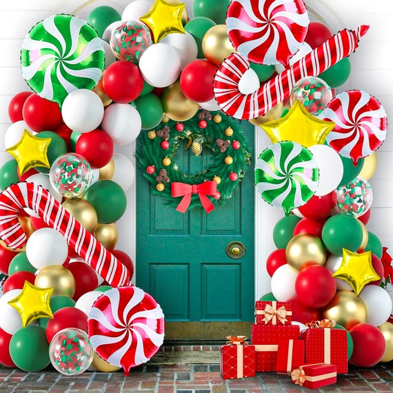 Christmas Balloons Garland Arch Kit ~ 96 Pieces Christmas Garland Balloon Set Decorations ~ Candy Cane Foil Balloons Party Decorations