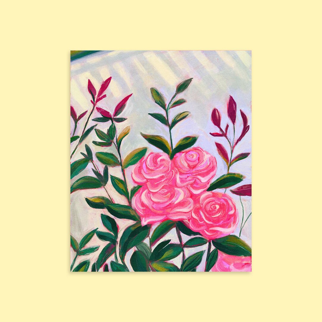 Pink Roses Art Print, Floral Wall Art, Romantic Botanical Illustration ...