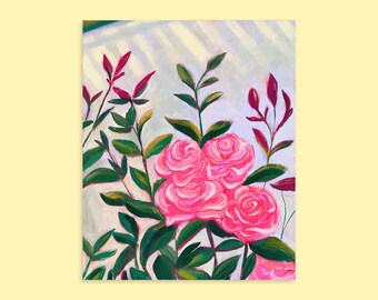 Pink Roses Art Print, Floral Wall Art, Romantic Botanical Illustration, Cottagecore Home Decor, 8.5x11 Art Print