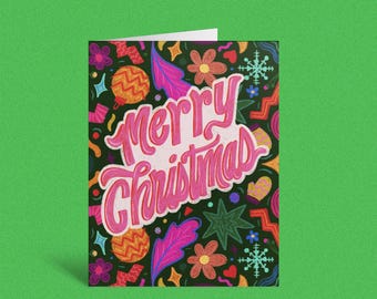 Hand-Lettered Merry Christmas Card | Colorful Holiday Stationery