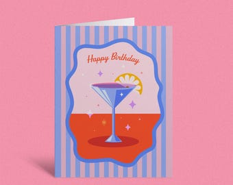 Happy Birthday Cocktail Card | Lemon Drop Martini Card | Birthday Card for Friend | Cute Girly Birthday Card | Cocktail Lover Gift