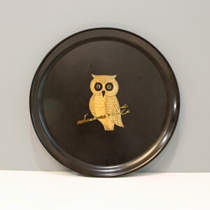 Couroc Owl Plate Round Gold Inlay Couroc of Monterey Mid Century Dish