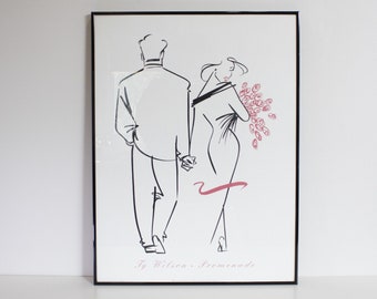 Vintage Ty Wilson Framed Poster Print Promenade 1992 Post Modern Black White Pink