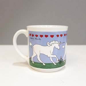 Vintage Audrey Christie Unicorns Mug Hearts Recycled Paper Products