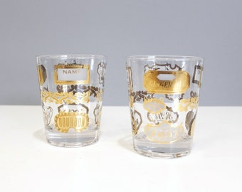 2 Vintage Gold Cocktail Glasses Scotch Bourbon Rye Lowball Glasses Mid Century