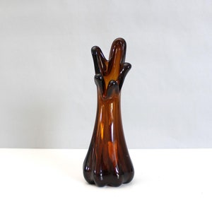 Vintage Swung Glass Vase Brown Amber Five Finger Vase Mid Century