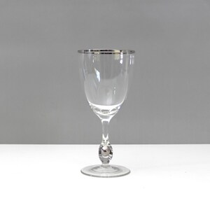 2 Available - Jozef Stanik Platinum Ball Crystal White Wine Glass Mid Century Czechoslovakia Stemware