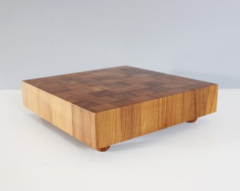 Vintage Dolphin Staved Teak Cutting Board Butcher Block Square Danish Modern Tray