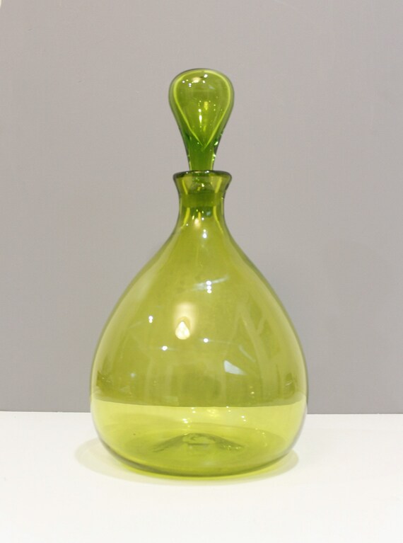Vintage Blenko Teardrop Bottle 649 Joel Myers Olive Green 1964