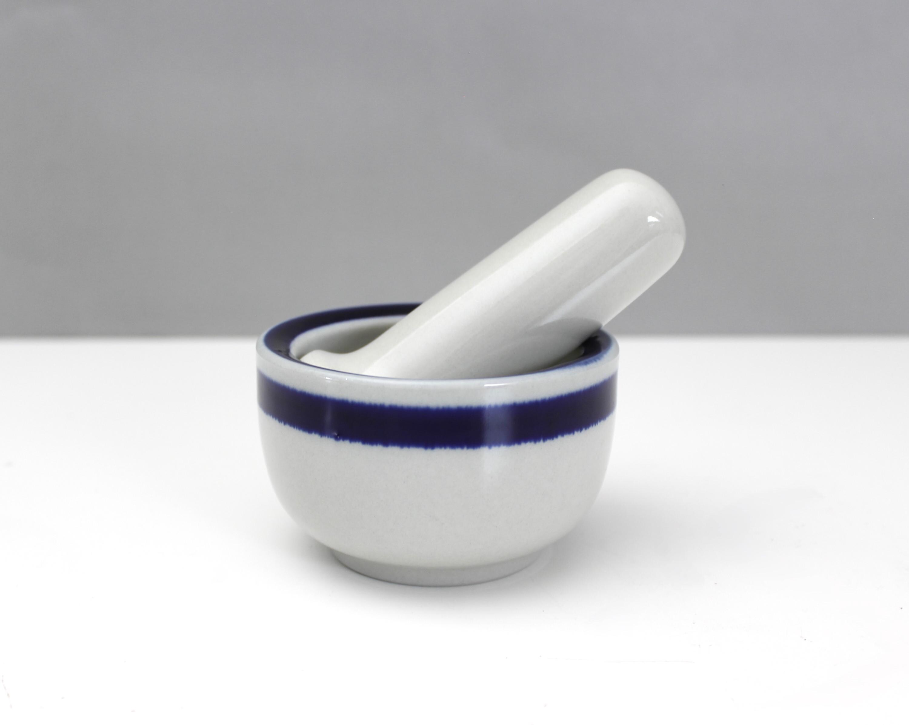 Vintage Arabia Finland Anemone Mortar & Pestle Ceramic Blue Stripe