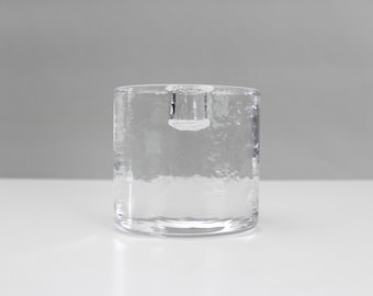 Vintage Blenko Oval Glass Pillar Candle Holder Ice Block Mid Century Modern