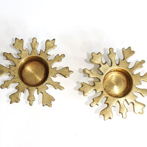 2 Vintage Brass Snowflake Candle Holders Tealight Holders