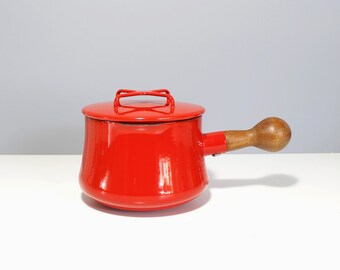 Dansk Kobenstyle Enamel Sauce Pan Pot with Lid Red Jens Quistgaard