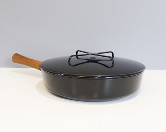 Large Dansk Kobenstyle Enamel Skillet Frying Pan With Lid Black Jens Quistgaard