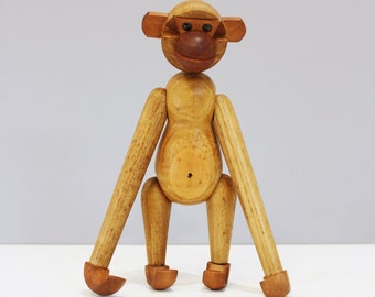 Large Zoo Line Style Monkey Toy Figurine Wooden Articulated Mid Century Modern 8"