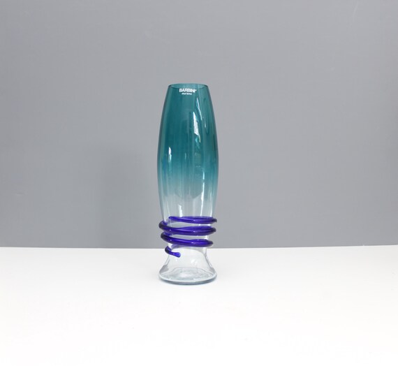 ムラーノ アルフレド バルビーニ ガラス 花瓶 ブルー スワール