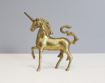 Vintage Brass Unicorn Figurine Paperweight Mid Century Home Decor