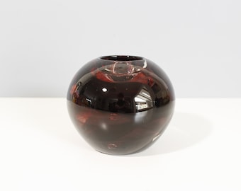 Kosta Boda Cool Moon Glass Votive Candle Holder Burgundy Swirl Art Glass Anna Ehrner