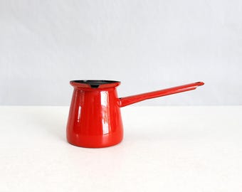 Vintage Turkish Enamel Coffee Pot Butter Warmer Red 1.5 Cup