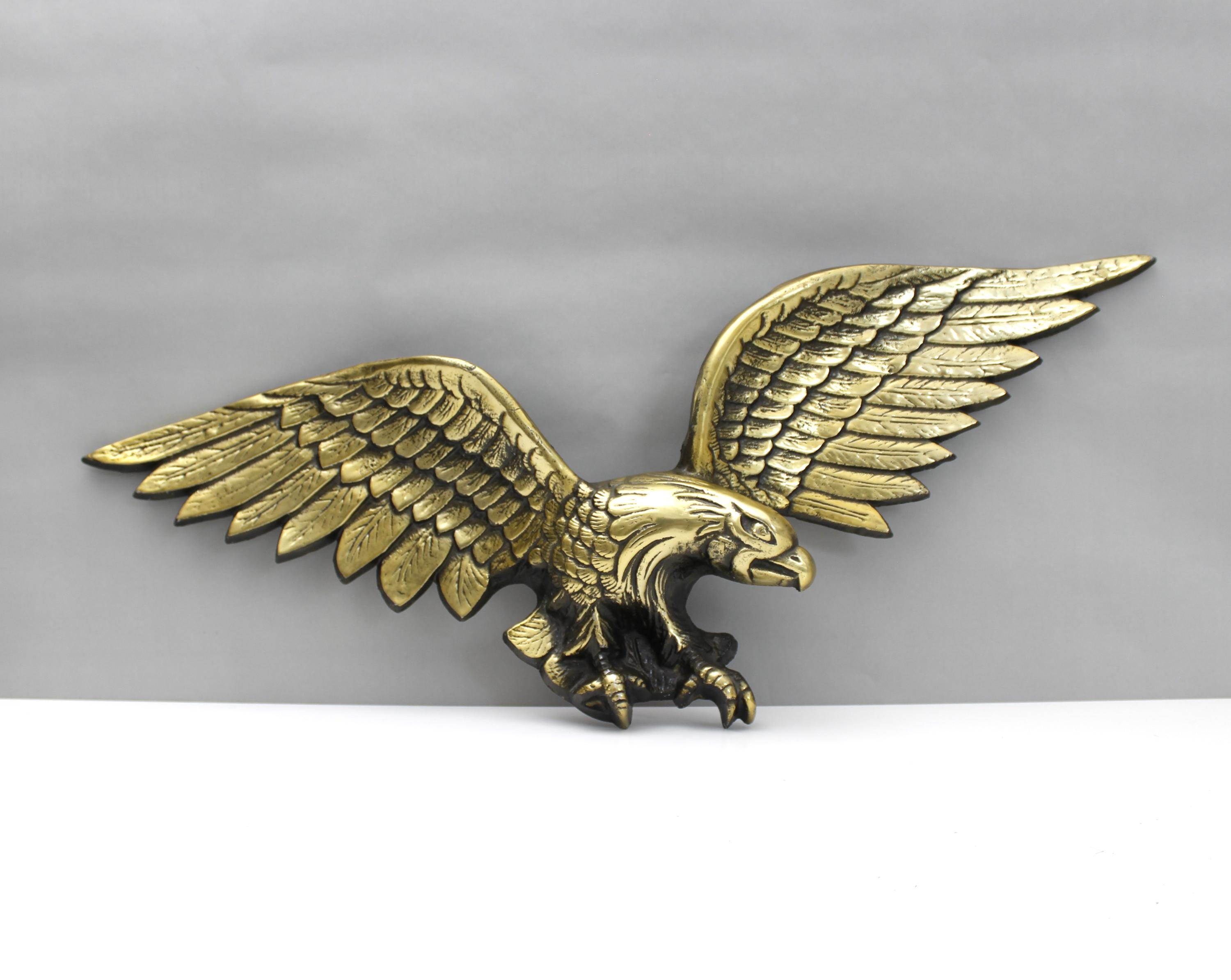 Large Vintage Brass Eagle Wall Hanging Mid Century Wall Decor Bald 