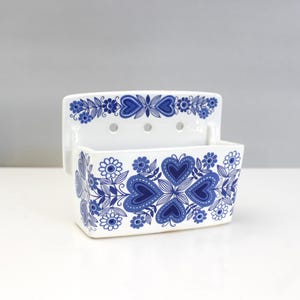 Arabia Finland Sirpa Salt Box White Blue Hearts Flowers Ceramic