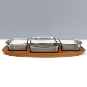 Vintage Teak Divided Serving Tray with Removable Glass Inserts Danish Modern