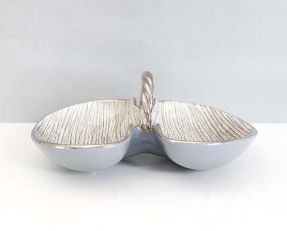 Vintage Bitossi Seta Ceramic Basket or Bowl With Handle Silver