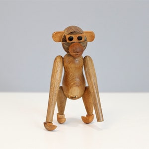 Zoo Line Style Monkey Toy Figurine Wooden Articulated Mid Century Modern image 1