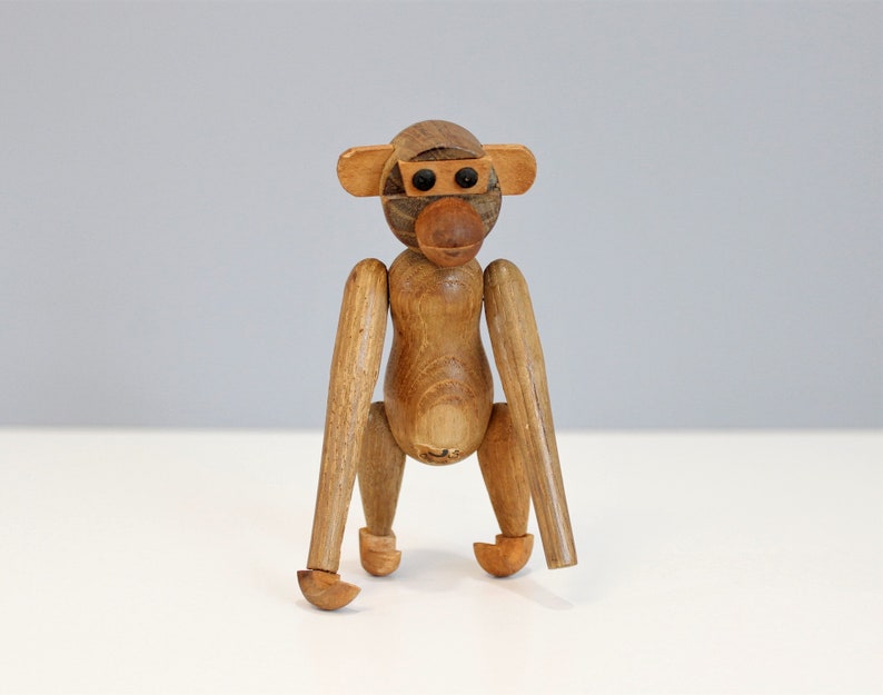 Zoo Line Style Monkey Toy Figurine Wooden Articulated Mid Century Modern image 1