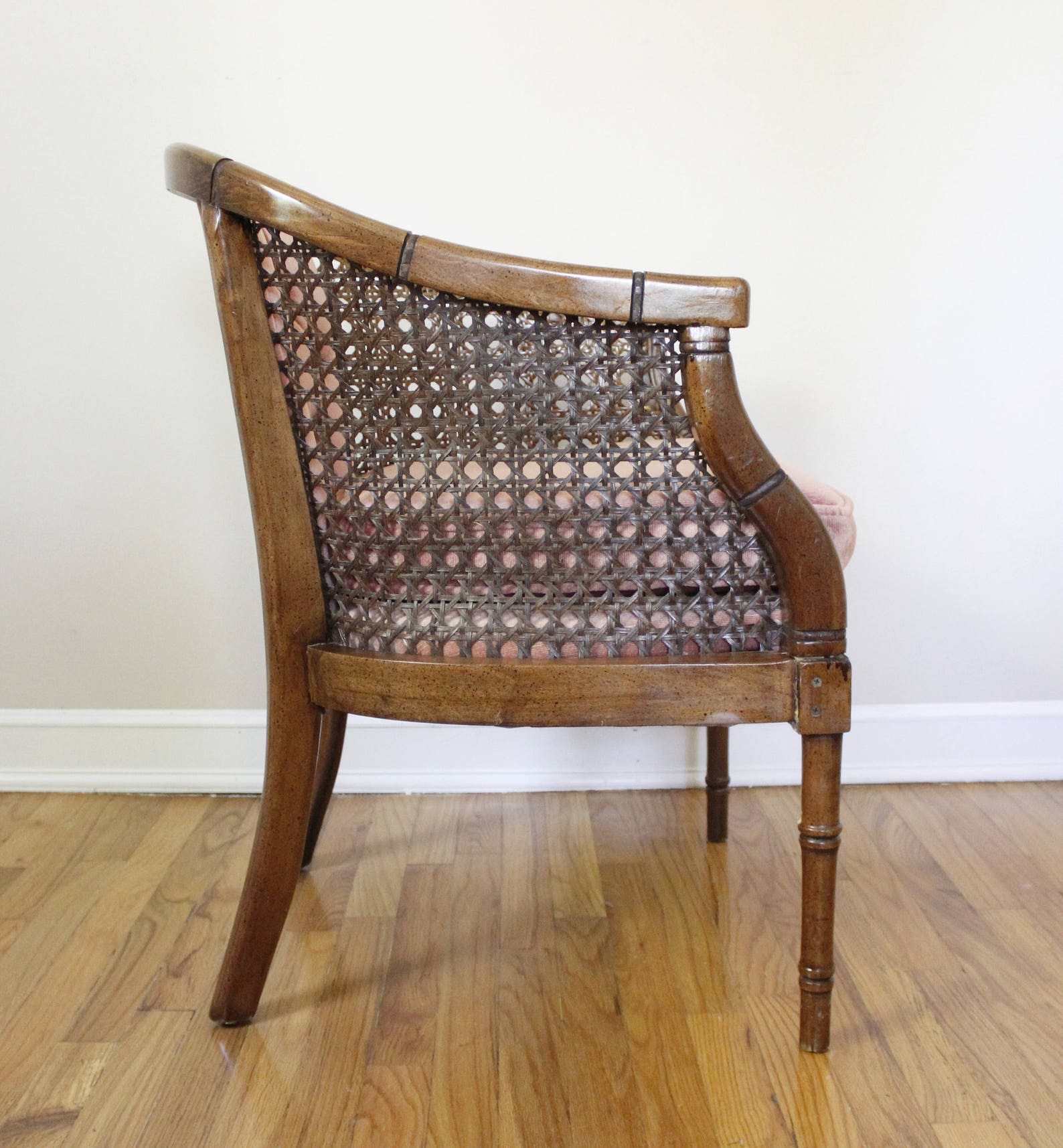 RESERVED Mid Century Cane & Blush Velvet Barrel Back Chair | Etsy