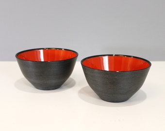 2 Husqvarna Bowls Red Black Sigvard Bernadotte Sweden Plastic Mid Century Modern