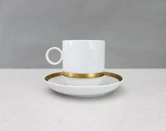 4 Available - Vintage Rosenthal Continental Duo Gold Cup and Saucer Gold White Mid Century