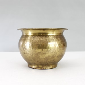 Vintage Hammered Brass Planter Mid Century Hollywood Regency