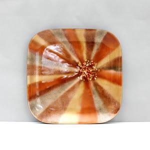 Vintage Bovano Emaille Schale Sunburst Gold Orange Kupfer Platz Mid Century Modern