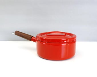 Vintage Finel Esmalte Salsa Pan Pot Red Seppo Mallat Arabia Finlandia Salsa Pot