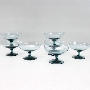 7 Russel Wright American Modern Champagne Coupe Glasses Sea Foam Blue Morgantown Mid Century Modern