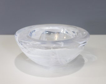 Kosta Boda Atoll Glass Bowl White Swirl Art Glass Anna Ehrner